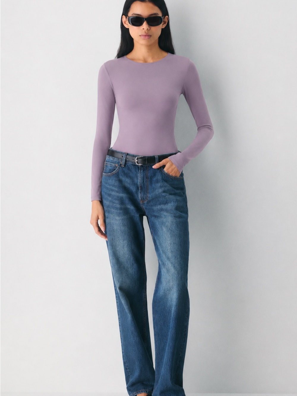 Frank And Oak contour Scoop Neck Long Sleeve Top in Dusty Lavender